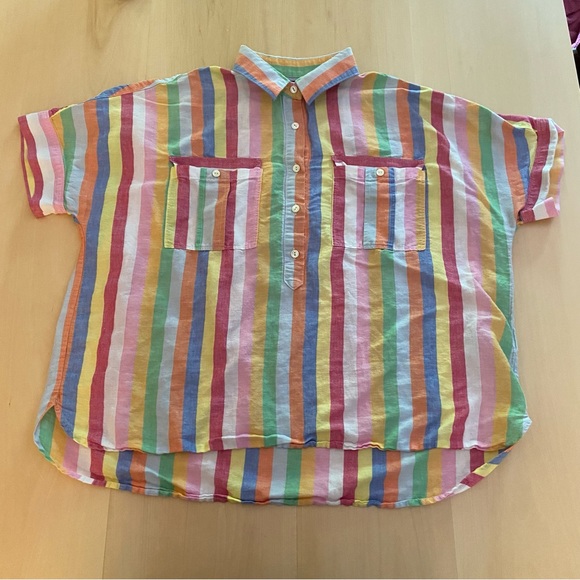 J. Crew Tops - J. CREW Size 12 / XL rainbow cotton, linen, rami blend top. Best summer top!
